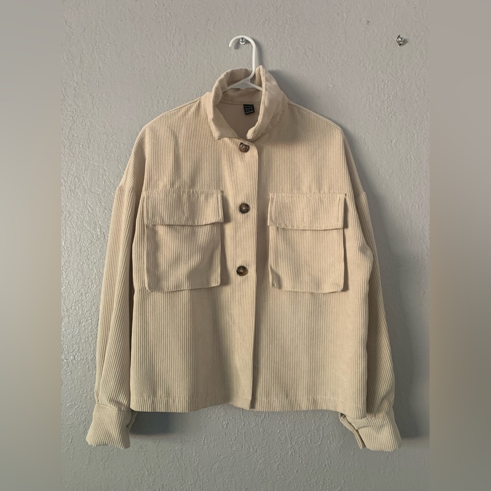 Drop Shoulder Corduroy Jacket Beige Small